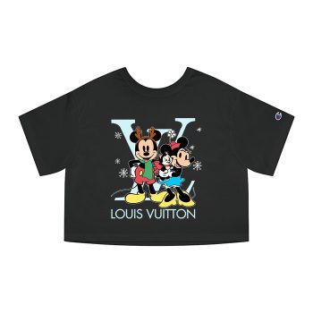 Louis Vuitton Logo Luxury Christmas Mickey Mouse Minnie Mouse Champion Women Heritage Cropped T-Shirt CTB116