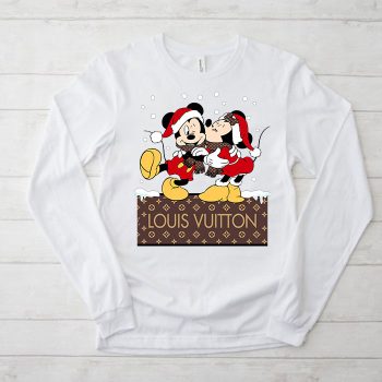 Louis Vuitton Logo Luxury Chrismate Mickey Mouse Minnie Mouse Unisex & Kid Long Sleeve Tee TBL125