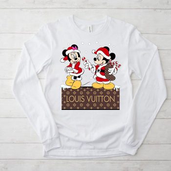Louis Vuitton Logo Luxury Chrismate Mickey Mouse Minnie Mouse Unisex & Kid Long Sleeve Tee TBL126