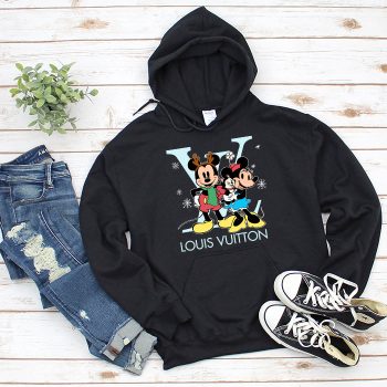 Louis Vuitton Logo Luxury Christmas Mickey Mouse Minnie Mouse Unisex Pullover Hoodie TB137