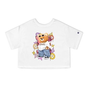 Louis Vuitton Logo Luxury Graffiti Teddy Bear Champion Women Cropped T-Shirt NTB2128