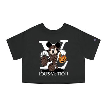 Louis Vuitton Logo Luxury Halloween Mickey Mouse Champion Women Heritage Cropped T-Shirt CTB113