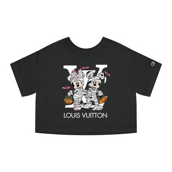 Louis Vuitton Logo Luxury Halloween Minnie Mouse Mickey Mouse Champion Women Heritage Cropped T-Shirt CTB112