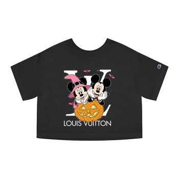 Louis Vuitton Logo Luxury Halloween Pumpkin Minnie Mouse Mickey Mouse Champion Women Heritage Cropped T-Shirt CTB108