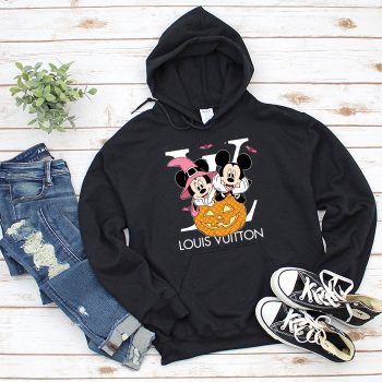 Louis Vuitton Logo Luxury Halloween Pumpkin Minnie Mouse Mickey Mouse Unisex Pullover Hoodie TB129