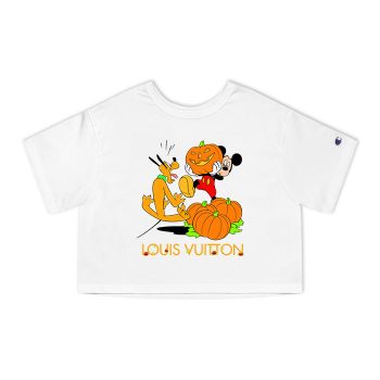 Louis Vuitton Logo Luxury Halloween Pumpkin Pluto Mickey Mouse Champion Women Heritage Cropped T-Shirt CTB110