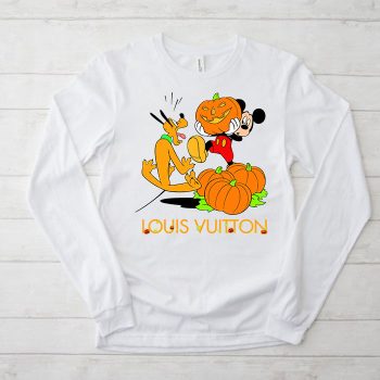 Louis Vuitton Logo Luxury Halloween Pumpkin Pluto Mickey Mouse Unisex & Kid Long Sleeve Tee TBL110
