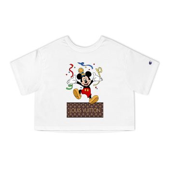 Louis Vuitton Logo Luxury Mickey Mouse Birthday Champion Women Cropped T-Shirt NTB2115