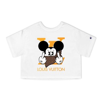 Louis Vuitton Logo Luxury Mickey Mouse Champion Women Cropped T-Shirt CTB2377