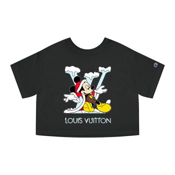 Louis Vuitton Logo Luxury Mickey Mouse Champion Women Cropped T-Shirt NTB2109