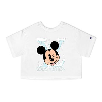 Louis Vuitton Logo Luxury Mickey Mouse Champion Women Cropped T-Shirt NTB2110