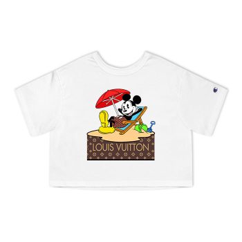 Louis Vuitton Logo Luxury Mickey Mouse Surf Champion Women Cropped T-Shirt NTB2114