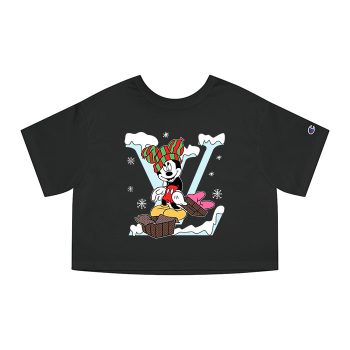 Louis Vuitton Logo Luxury Noel Mickey Mouse Champion Women Heritage Cropped T-Shirt CTB111