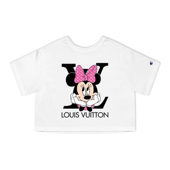 Louis Vuitton Logo Luxury Pink And White Monogram Canvas Pattern Minnie Mouse Champion Women Heritage Cropped T-Shirt CTB142