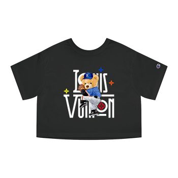 Louis Vuitton Logo Luxury Teddy Bear Baseball Champion Women Cropped T-Shirt NTB2147
