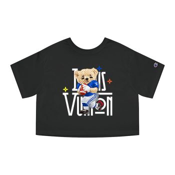 Louis Vuitton Logo Luxury Teddy Bear Basketball Champion Women Cropped T-Shirt NTB2148