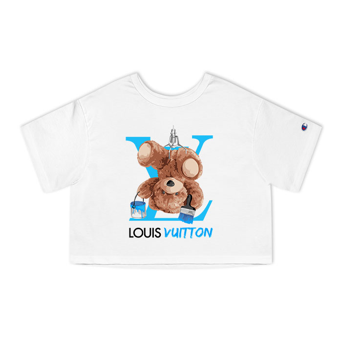 Louis Vuitton Logo Luxury Teddy Bear Champion Women Cropped T-Shirt CTB2380