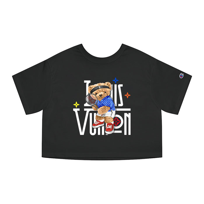 Louis Vuitton Logo Luxury Teddy Bear Champion Women Cropped T-Shirt NTB2146