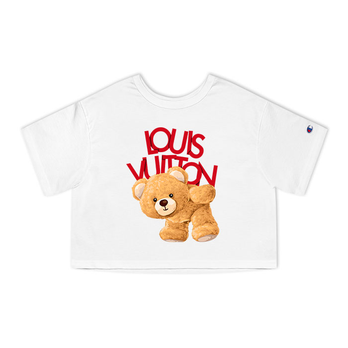 Louis Vuitton Logo Luxury Teddy Bear Champion Women Cropped T-Shirt NTB2154