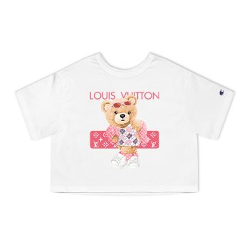 Louis Vuitton Logo Luxury Teddy Bear Champion Women Cropped T-Shirt NTB2158