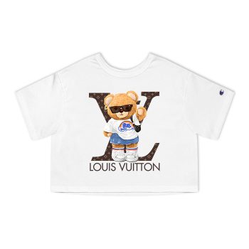 Louis Vuitton Logo Luxury Teddy Bear Champion Women Cropped T-Shirt NTB2159