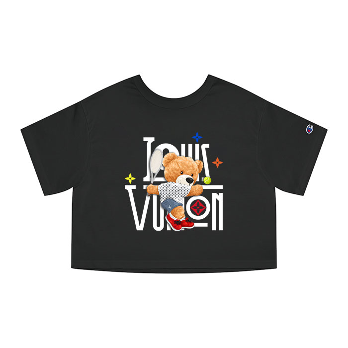 Louis Vuitton Logo Luxury Teddy Bear Tennis Champion Women Cropped T-Shirt NTB2152
