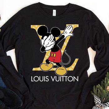 Louis Vuitton Luxury Logo Yellow And White Monogram Canvas Pattern  Mickey Mouse Dabbing Unisex & Kid Long Sleeve Tee TBL153