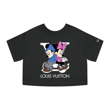 Louis Vuitton Monogram Canvas Pattern Mickey Mouse And Minnie Mouse Champion Women Heritage Cropped T-Shirt CTB154