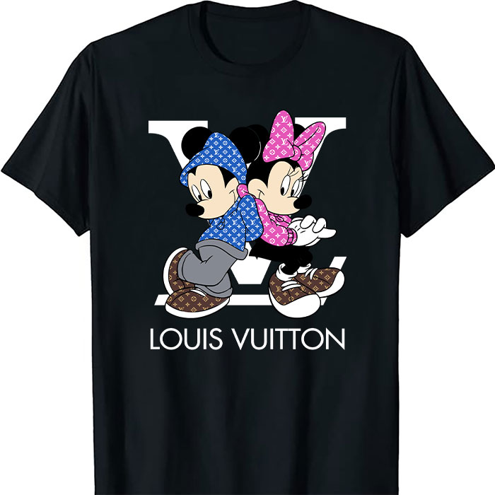 Louis Vuitton Monogram Canvas Pattern Mickey Mouse And Minnie Mouse M LV Unisex T-Shirt CB407