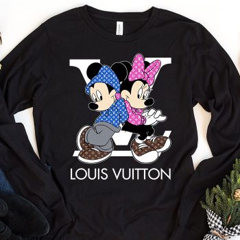 Louis Vuitton Monogram Canvas Pattern Mickey Mouse And Minnie Mouse Unisex & Kid Long Sleeve Tee TBL154