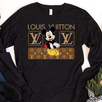 Louis Vuitton Monogram Canvas Pattern Mickey Mouse Unisex & Kid Long Sleeve Tee TBL156