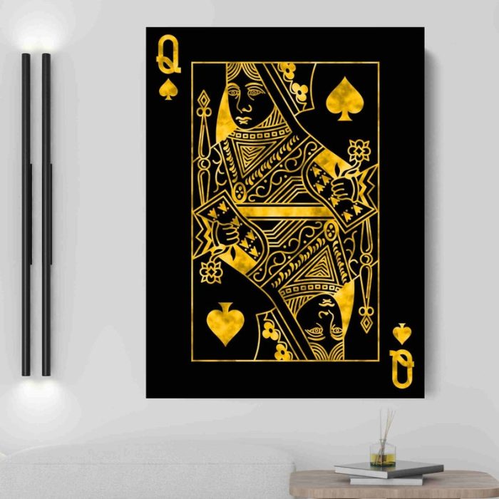 Queen Gold Playing Card Canvas Luxury Art Wall Decor Gold Art Motivation Art Home Decor