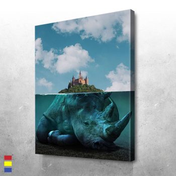 Rhino Island Where Surreal Photography Meets Environmental Awareness Canvas Poster Print Wall Art Decor