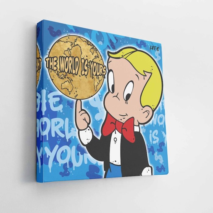 Richie Rich 'The World Is Yours' Canvas Alec Monopoly Inspired Motivation Money Pop Art Canvas Street Art Dom Perignon