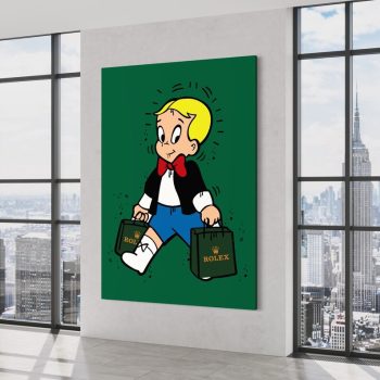 Richie Rich X Rolex Canvas Alec Monopoly Inspired Wall Decor Scrooge Mcduck Money Pop Art Large Watch Art