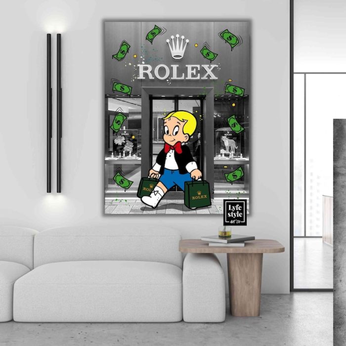 Richie Rich X Rolex Store Canvas Alec Monopoly Inspired Wall Decor Scrooge Mcduck Money Pop Art Large Watch Art