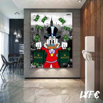Scrooge Mcduck Ny X Rolex Canvas Alec Monopoly Inspired Wall Decor Motivation Money Pop Art Canvas Street Art Dom Perignon