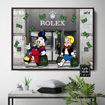 Scrooge Mcduck X Richie Rich Xrolex Watch Art Canvas Alec Monopoly Inspired Designer Art