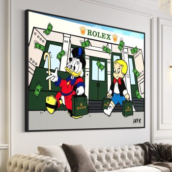 Scrooge Mcduck X Richie Rich Xrolex Watch Art Canvas Alec Monopoly Inspired Watch Art Pop Art