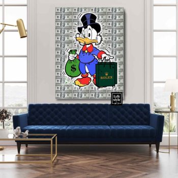 Scrooge Mcduck X Rolex Canvas Alec Monopoly Inspired Watch Art House Warming Gift