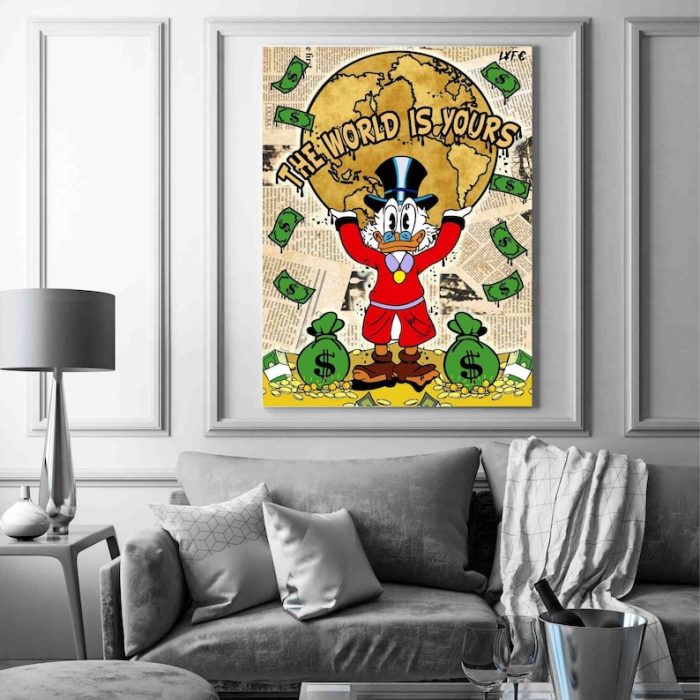 Scrooge Mcduck X Scarface Canvas Scrooge Montana Pop Art Alec Monopoly Inspired Street Motivation Al Pacino The World Is Yours