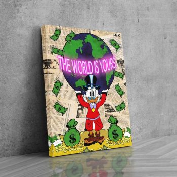 Scrooge Mcduck X Scarface Neon Canvas Money Art Alec Monopoly Inspired Street Art The World Is Yours