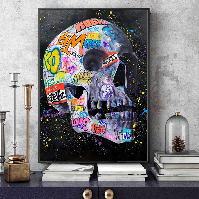 Skull Pop Art Canvas Framed Poster Print Wall Decor