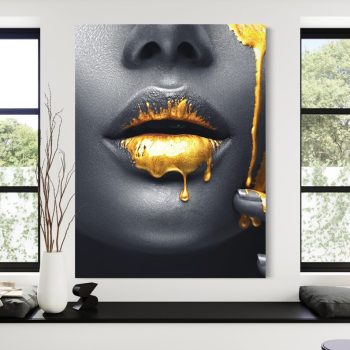 Women Lips Gold Drip Motivational Canvas Art Canvas Print Money Pop Art Entrepreneur Money Lips Gold Drip