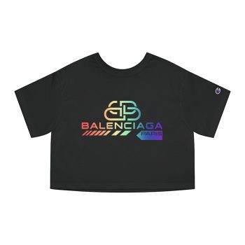 Balenciaga Bb Paris Rainbow Logo Luxury Champion Women Cropped T-Shirt CTB2422
