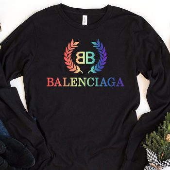 Balenciaga Laurel Rainbow Logo Luxury Kid Tee Unisex Longsleeve Shirt LTB0678