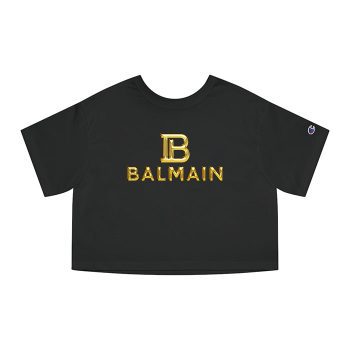 Balmain Gold Logo Luxury Champion Women Cropped T-Shirt CTB2868