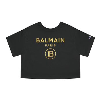 Balmain Paris Gold Logo Champion Women Cropped T-Shirt CTB2869