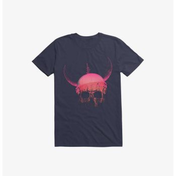 Blood Skull With Viking Helmet Navy Blue Kid Tee - Unisex T-Shirt HTS1238