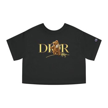 Dior Gold Logo Luxury Angel Teddy Bear Champion Women Cropped T-Shirt CTB2673